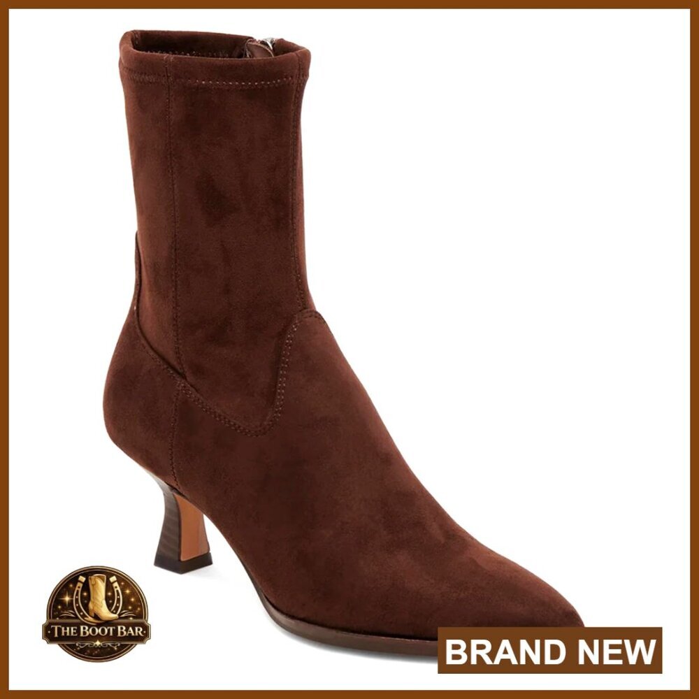 Pointed Toe Ankle Boots with Kitten Heels Side Zipper Leather